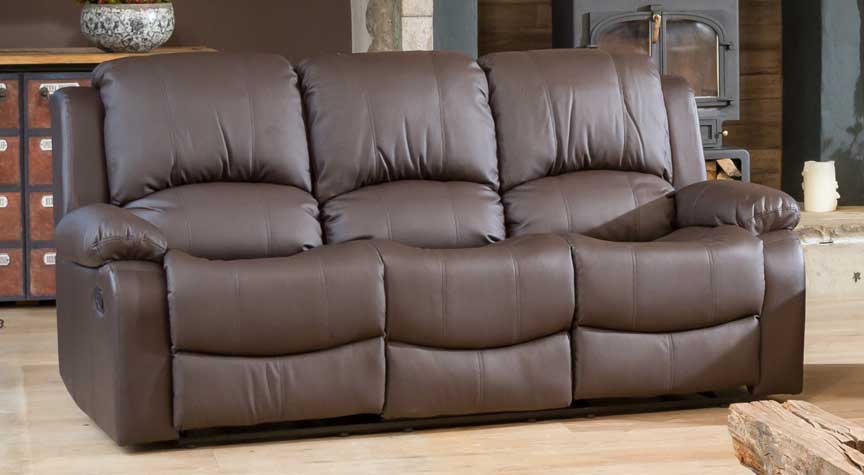 3 Seater Sofa - THERMAVEL Leather Recliner Sofa - Brown - Archie Homes