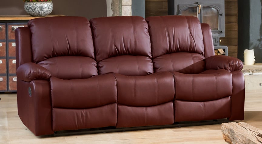 3 Seater Sofa - THERMAVEL Leather Recliner Sofa - Burgundy - Archie Homes