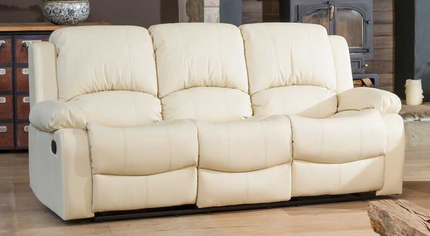 3 Seater Sofa - THERMAVEL Leather Recliner Sofa - Cream - Archie Homes