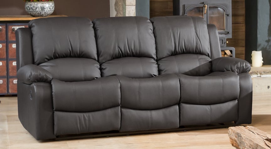 3 Seater Sofa - THERMAVEL Leather Recliner Sofa - Grey - Archie Homes
