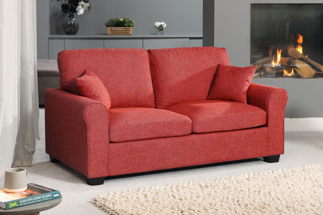 NOCERA Textured Fabric 2 Seater Sofa Bed - Red - Artemis Home