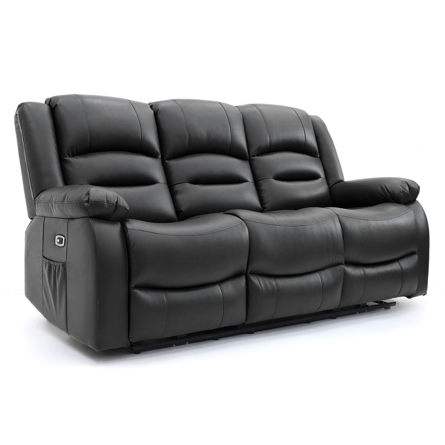 Recliner Sofa - Mark Faux Leather 3 Seater Recliner Sofa Black 192cm - Sofa So Good