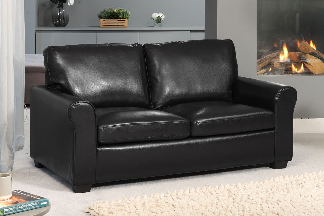 NOCERA Leather 3 Seater Sofa Bed - Black - Archie Homes