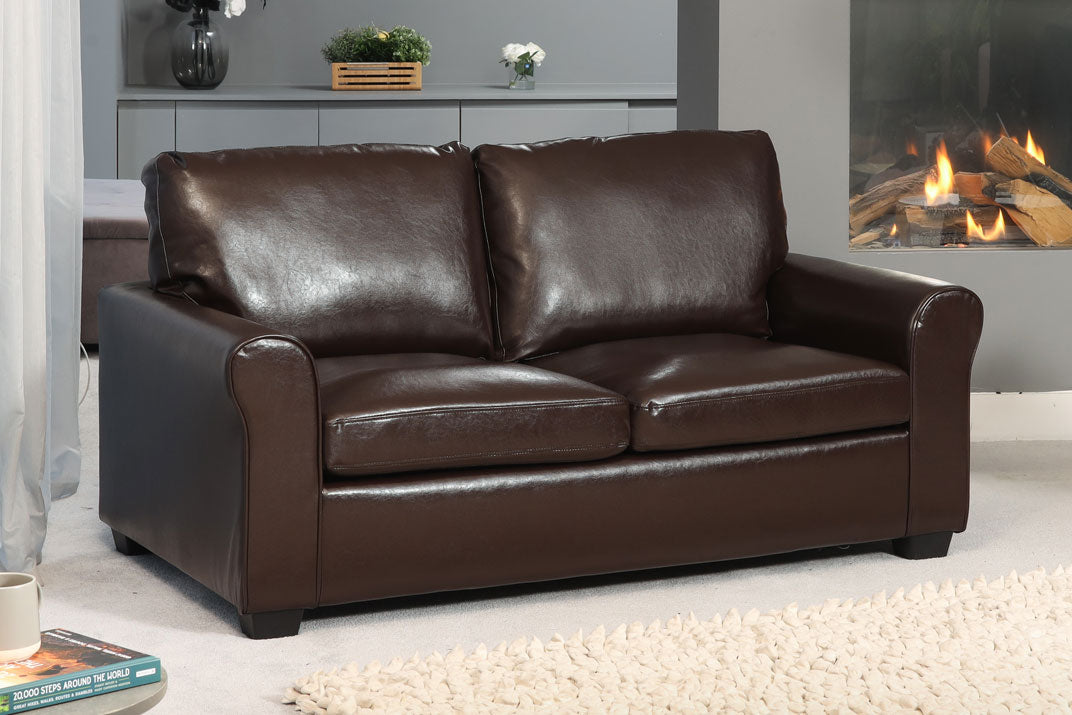 NOCERA Leather 3 Seater Sofa Bed - Brown - Artemis Home