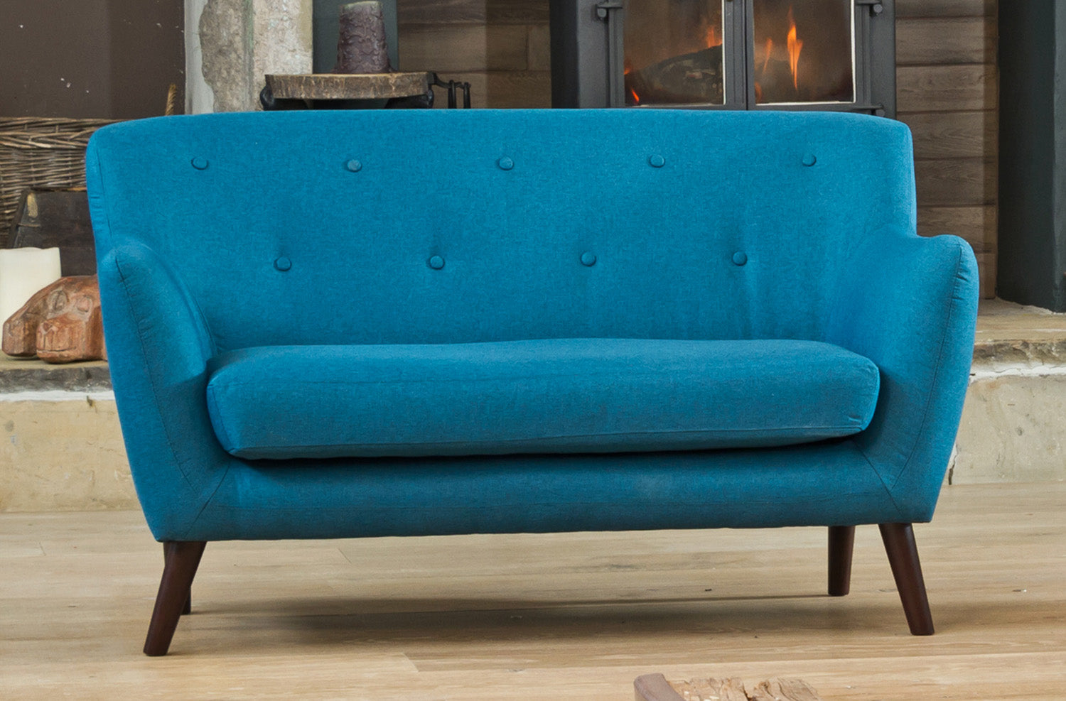 2 Seater Sofa - ELVERRA Fabric Sofa Dark Legs - Teal - Archie Homes