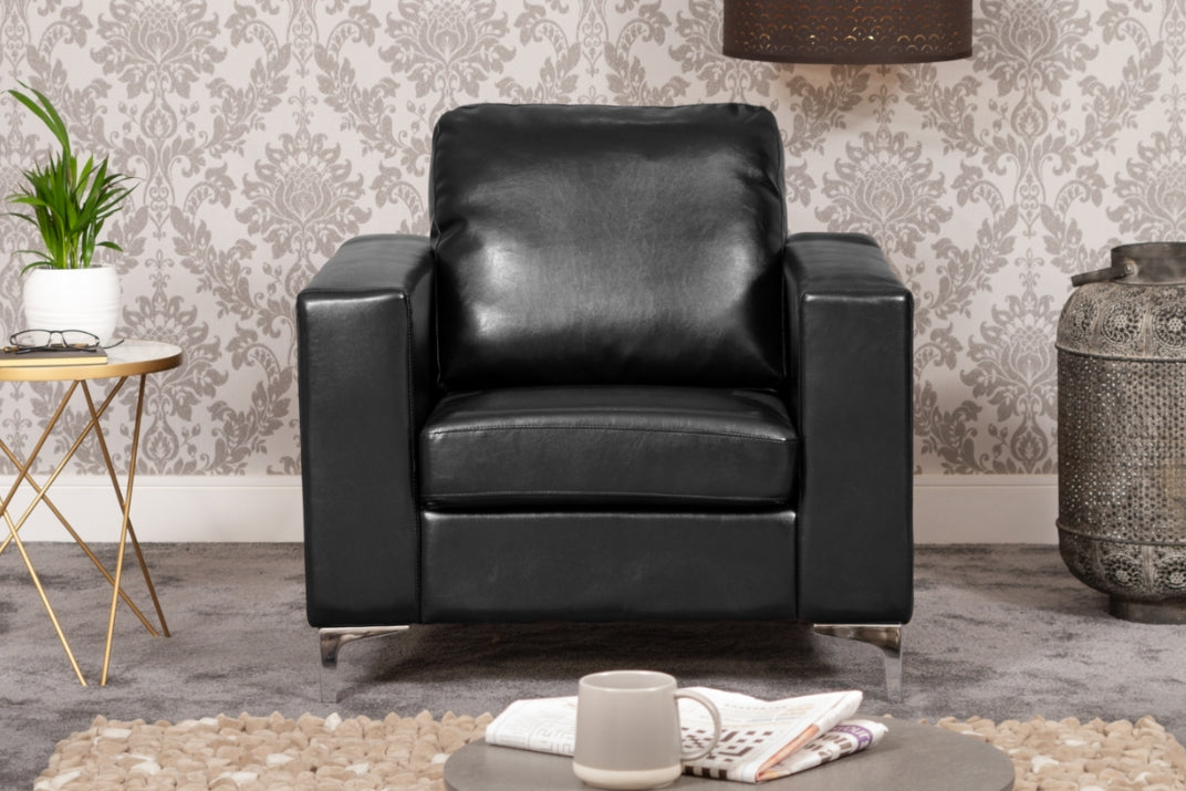 LUXORA Leather Armchair - Black - Archie Homes