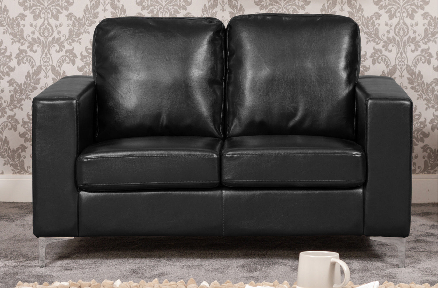 LUXORA Leather 2 Seater Sofa - Black - Archie Homes