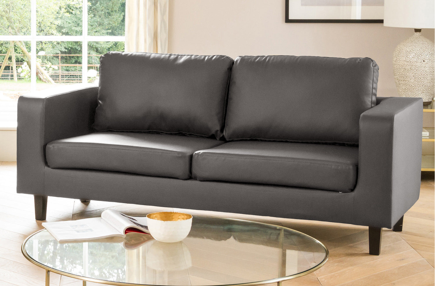 REGNIX Bonded Leather 3 Seater Sofa - Grey - Artemis Home
