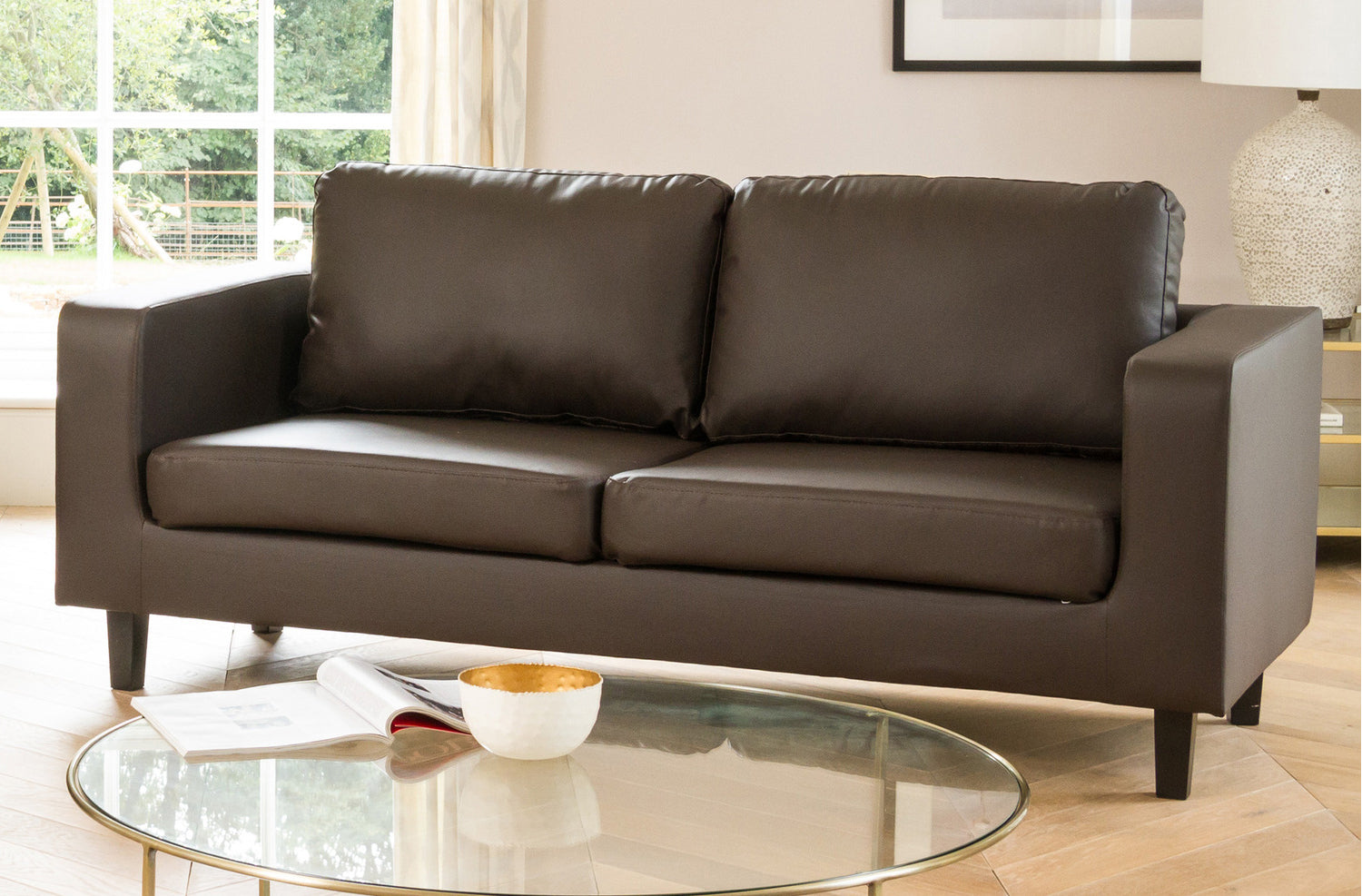 REGNIX Bonded Leather 3 Seater Sofa - Brown - Artemis Home