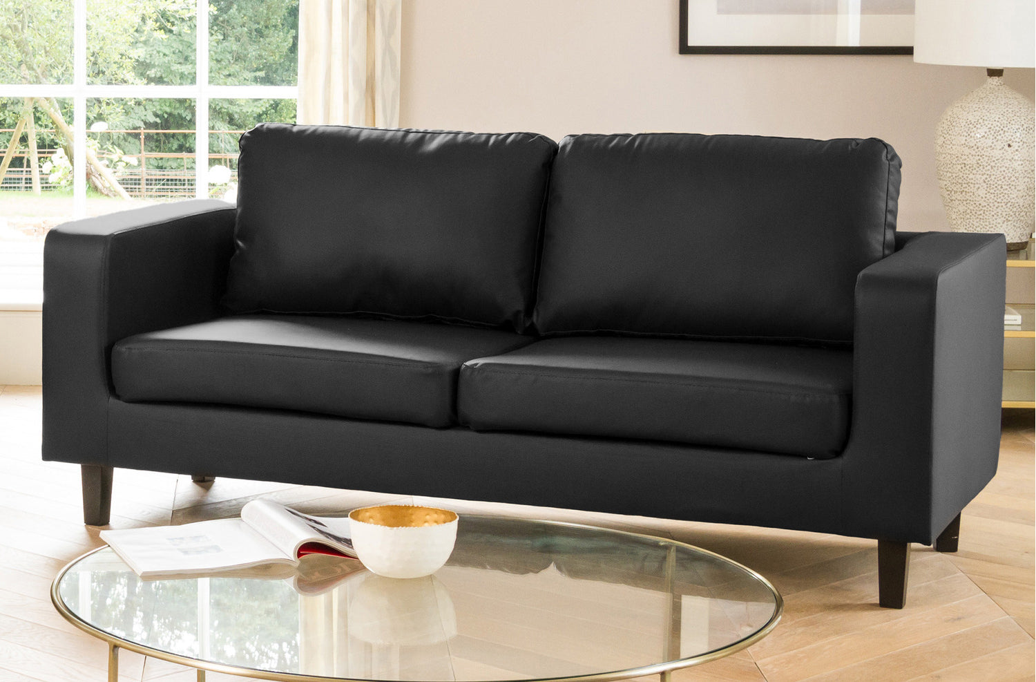REGNIX Bonded Leather 3 Seater Sofa - Black - Artemis Home