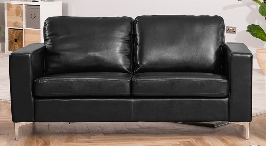 LUXORA Leather 3 Seater Sofa - Black