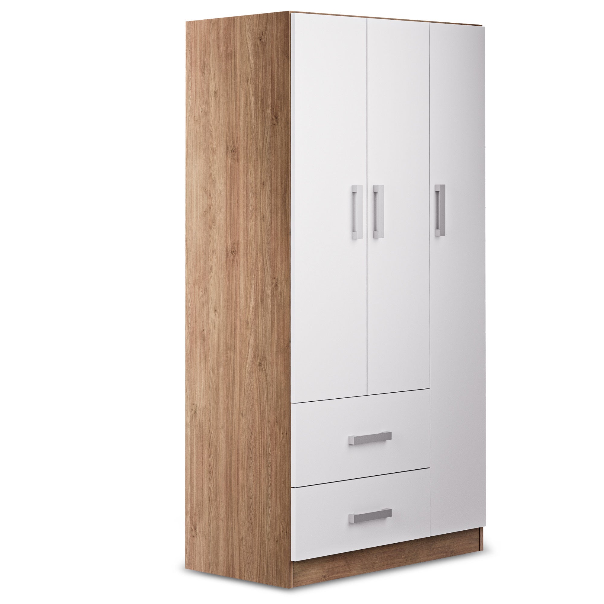 RUSI 3 Door Wardrobe with 2 Drawers Oak with White - 90cm - Avellino & Wells