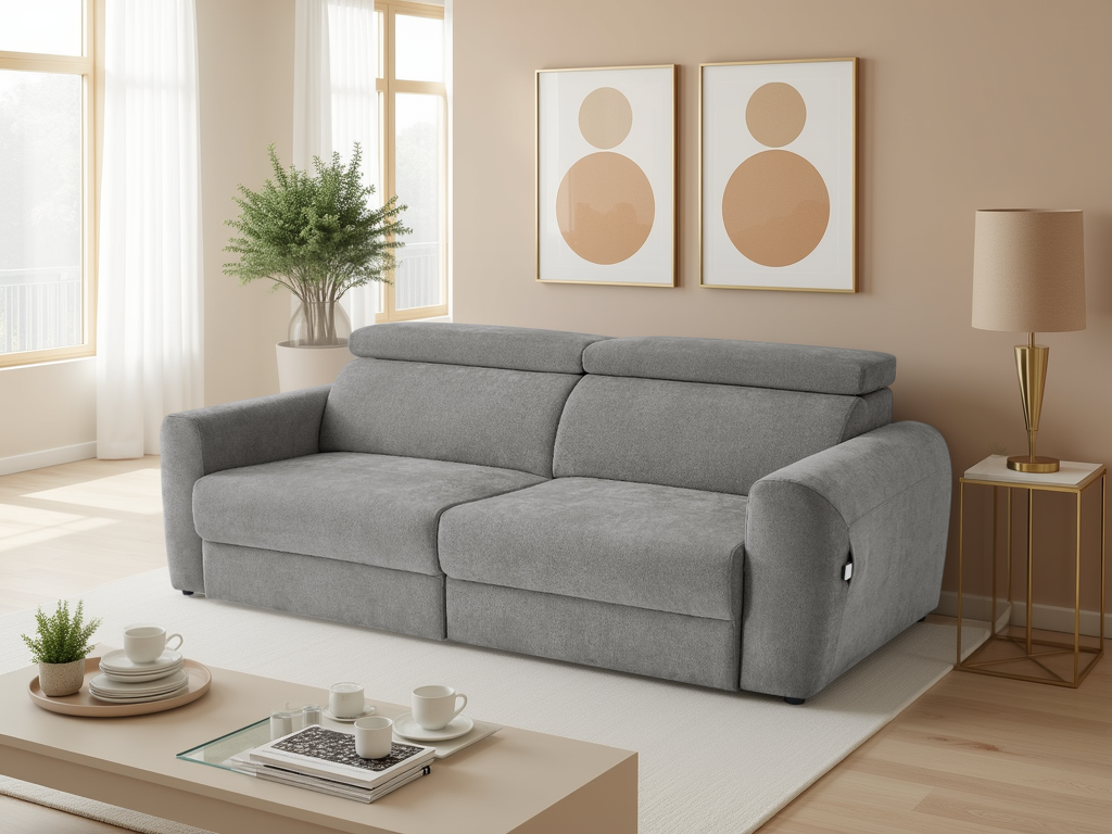 HALVORA Fabric 3 Seater Electric Recliner Sofa Bed - Grey - Sofa So Good