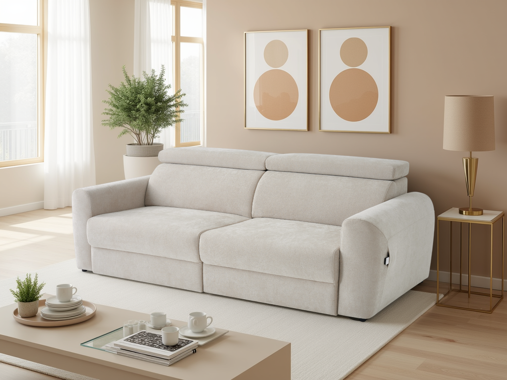 HALVORA Fabric 3 Seater Electric Recliner Sofa Bed - Beige - Sofa So Good