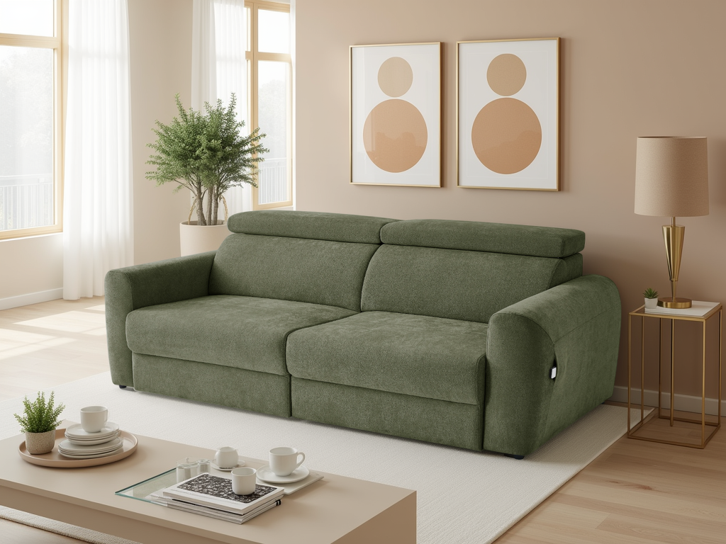 HALVORA Fabric 3 Seater Electric Recliner Sofa Bed - Green - Sofa So Good