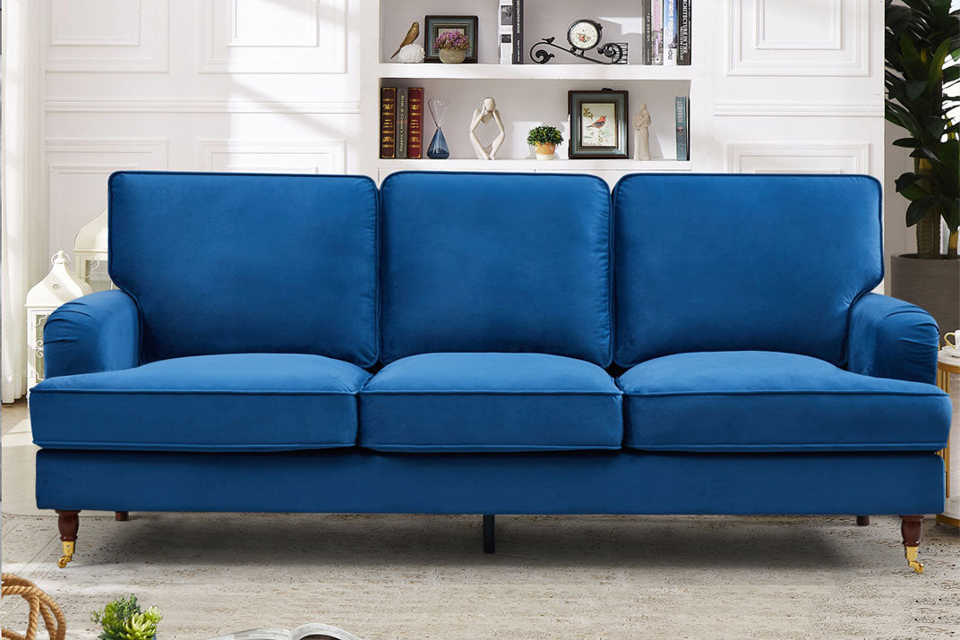 VELARO Velvet 3 Seater Sofa - Blue - Artemis Home