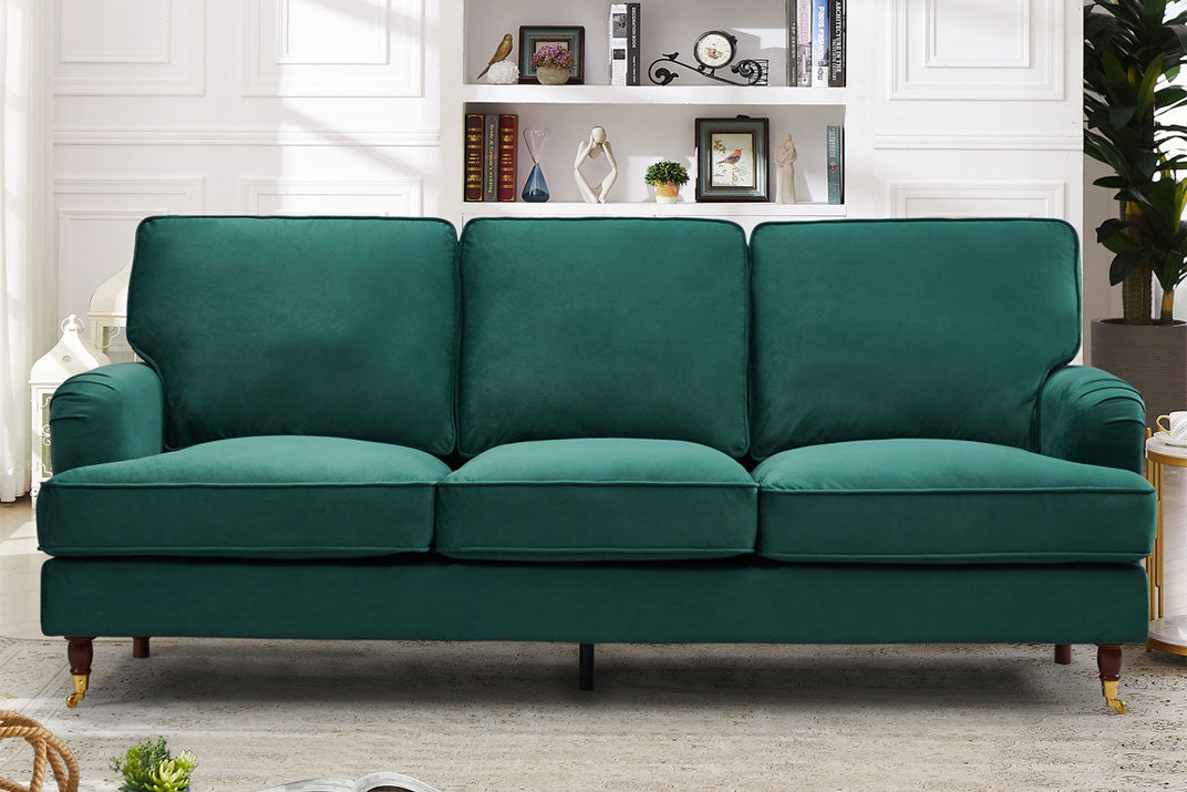VELARO Velvet 3 Seater Sofa - Green - Artemis Home