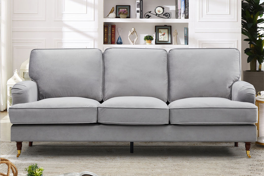 VELARO Velvet 3 Seater Sofa - Grey - Artemis Home