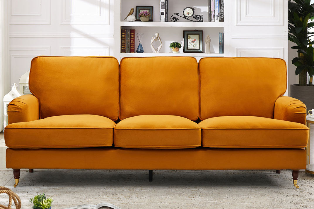 VELARO Velvet 3 Seater Sofa - Orange - Artemis Home