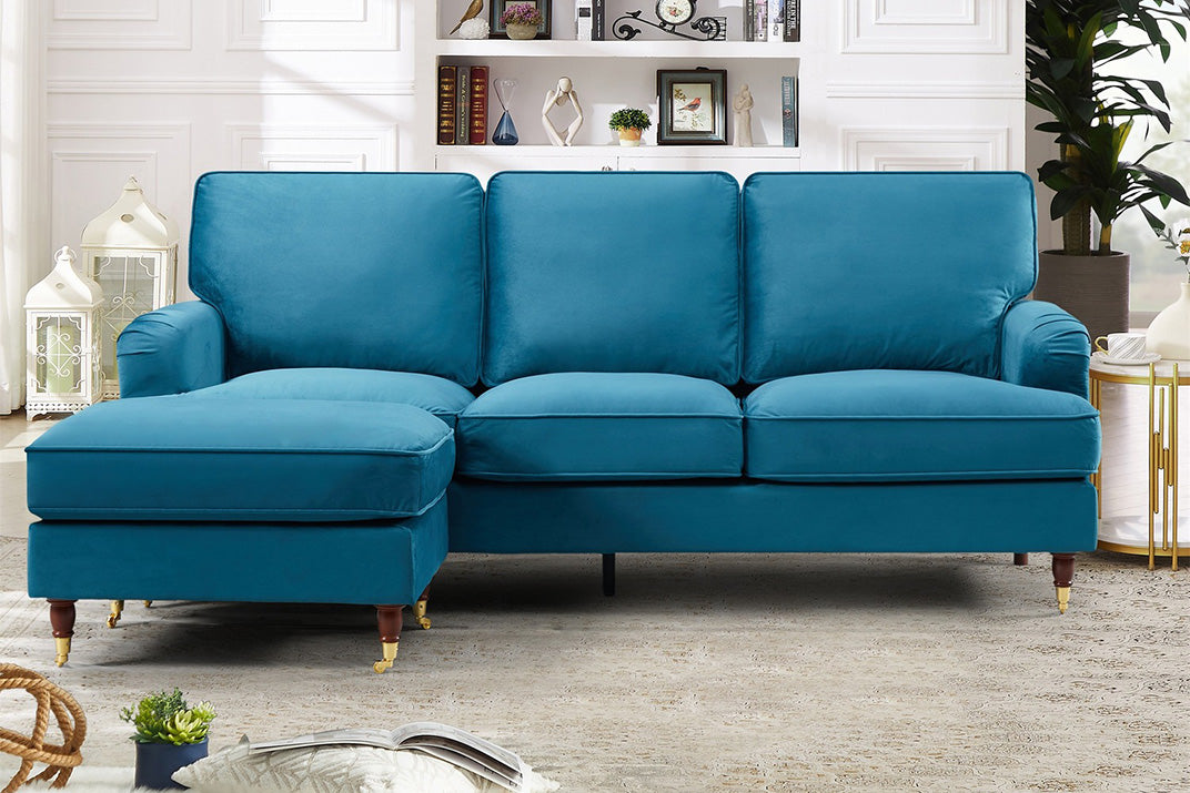 VELARO Velvet 3 Seater Reversible Corner Sofa - Teal - Artemis Home