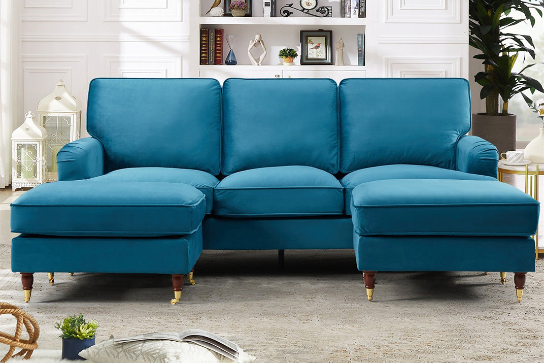 VELARO Velvet 5 Seater U-Shaped Corner Sofa- Teal - Artemis Home