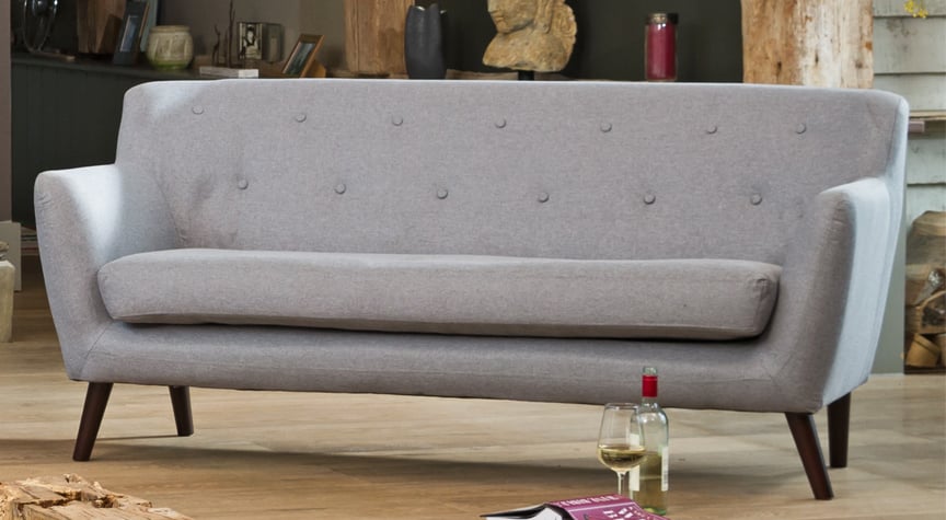 3 Seater Sofa - ELVERRA Fabric Sofa Dark Legs - Light Grey - Archie Homes