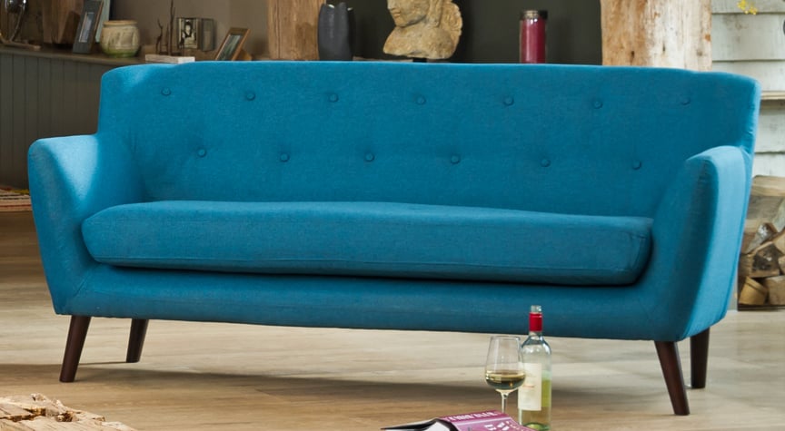 3 Seater Sofa - ELVERRA Fabric Sofa Dark Legs - Teal - Archie Homes