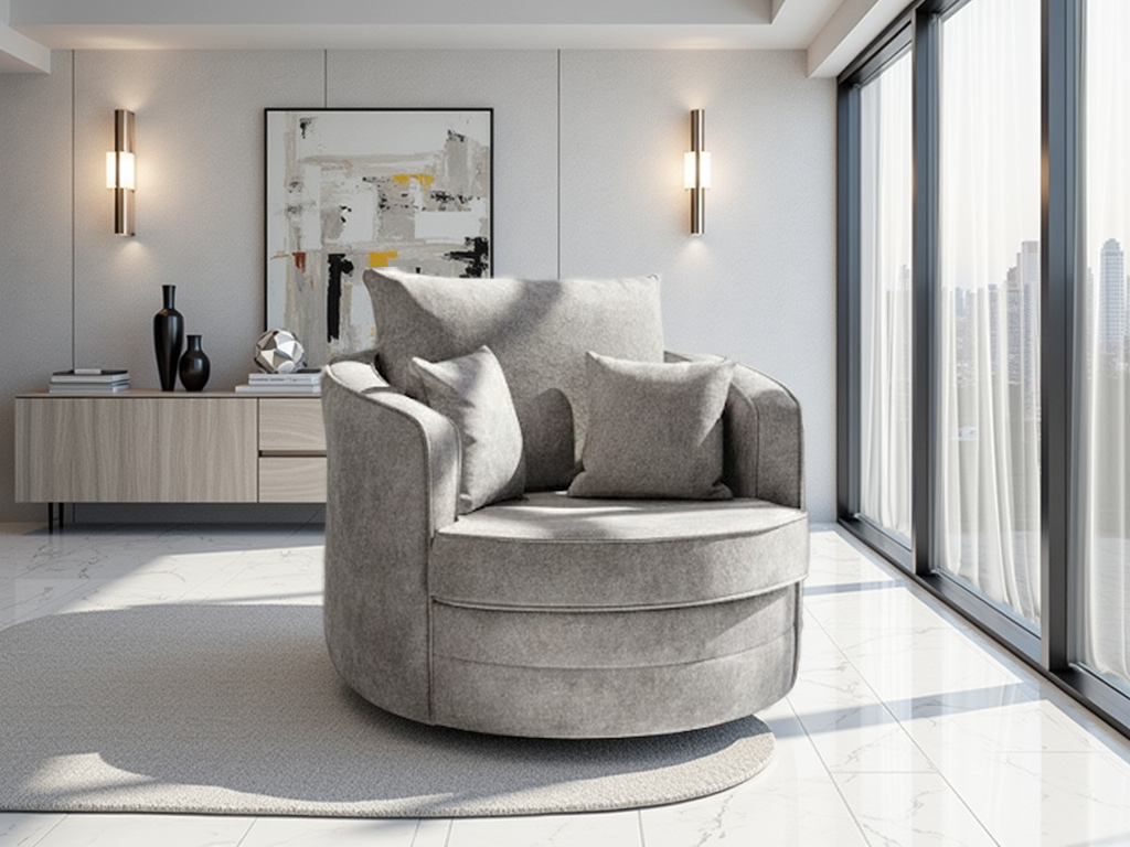 SOLARAE Fabric Swivel Chair - Grey - Sofa So Good