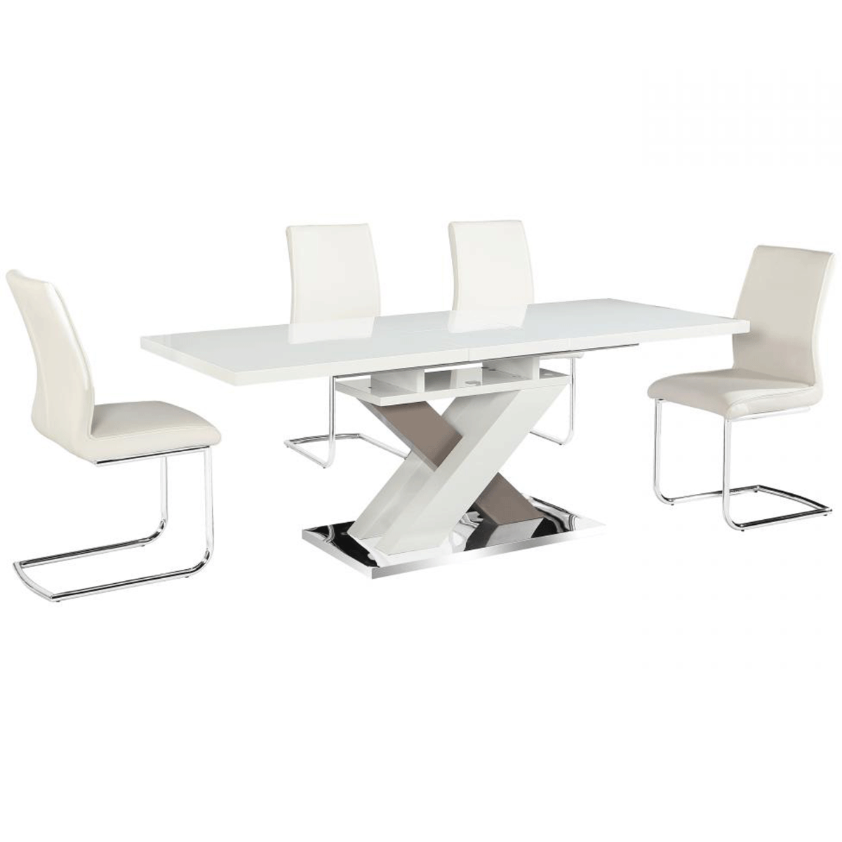 Cheshire Elegance High Gloss White and Grey Extending Dining Table with Stainless Steel Base - Sigrid Mills