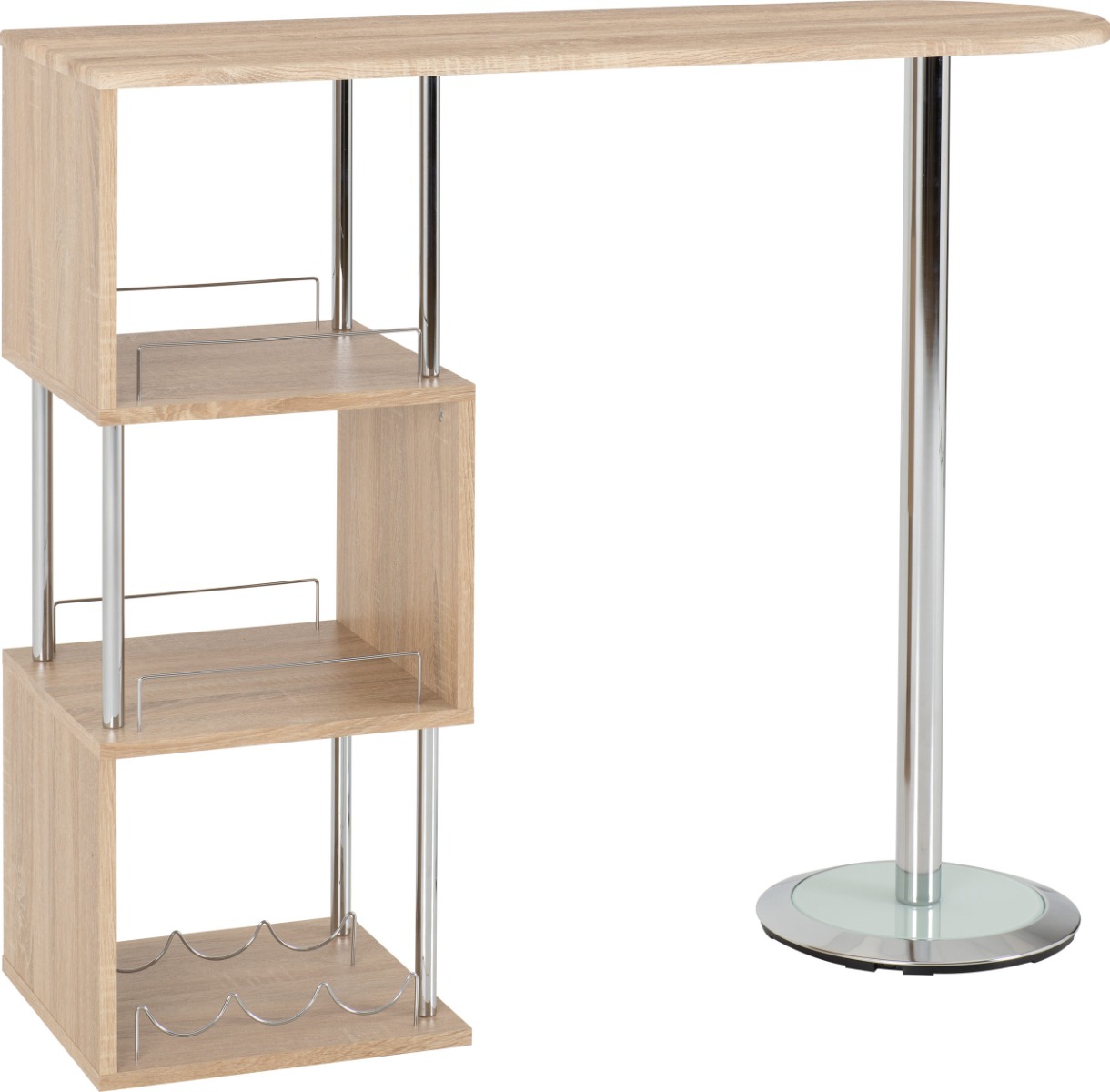 Charisma Home Bar Table - Light Sonoma Oak Effect Veneer Chrome - Budget Deals
