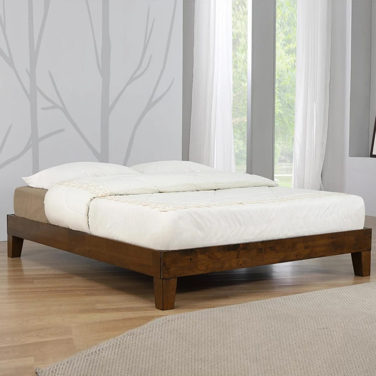 Buxton Solid Wooden Platform Double Bed - Rustic Oak