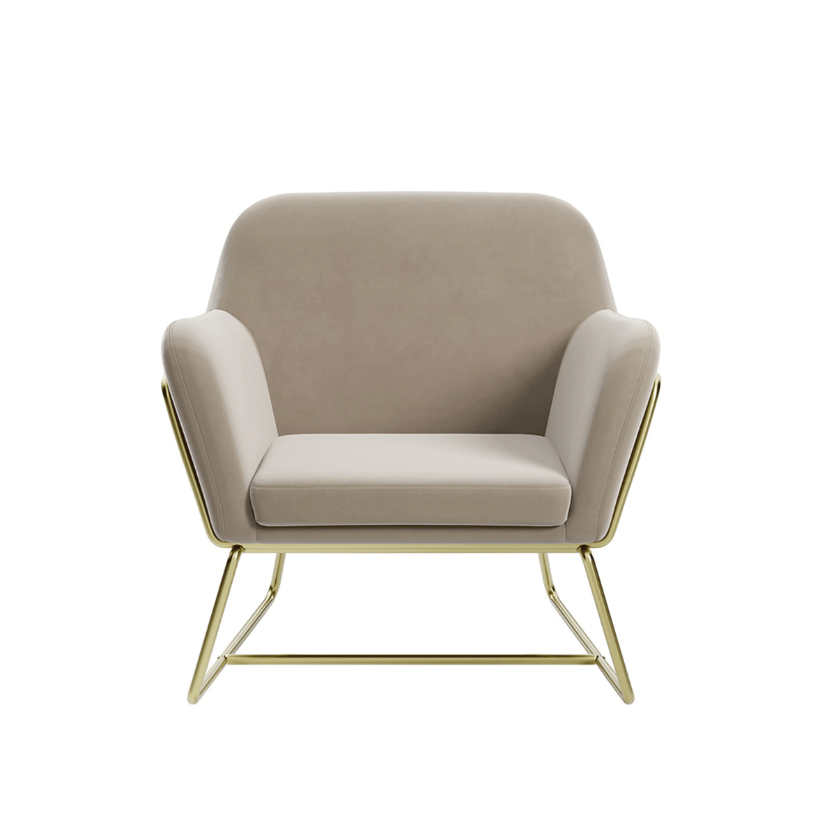 Winchester Armchair With Brushed Gold Legs - Beige Velvet - Leeds Plywood