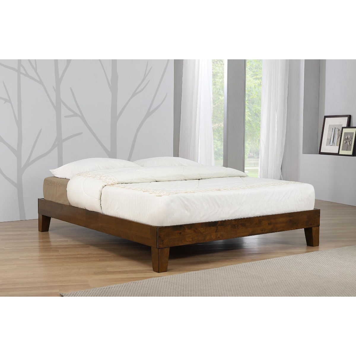 Buxton Solid Wooden Platform Double Bed - Rustic Oak - Sigrid Mills