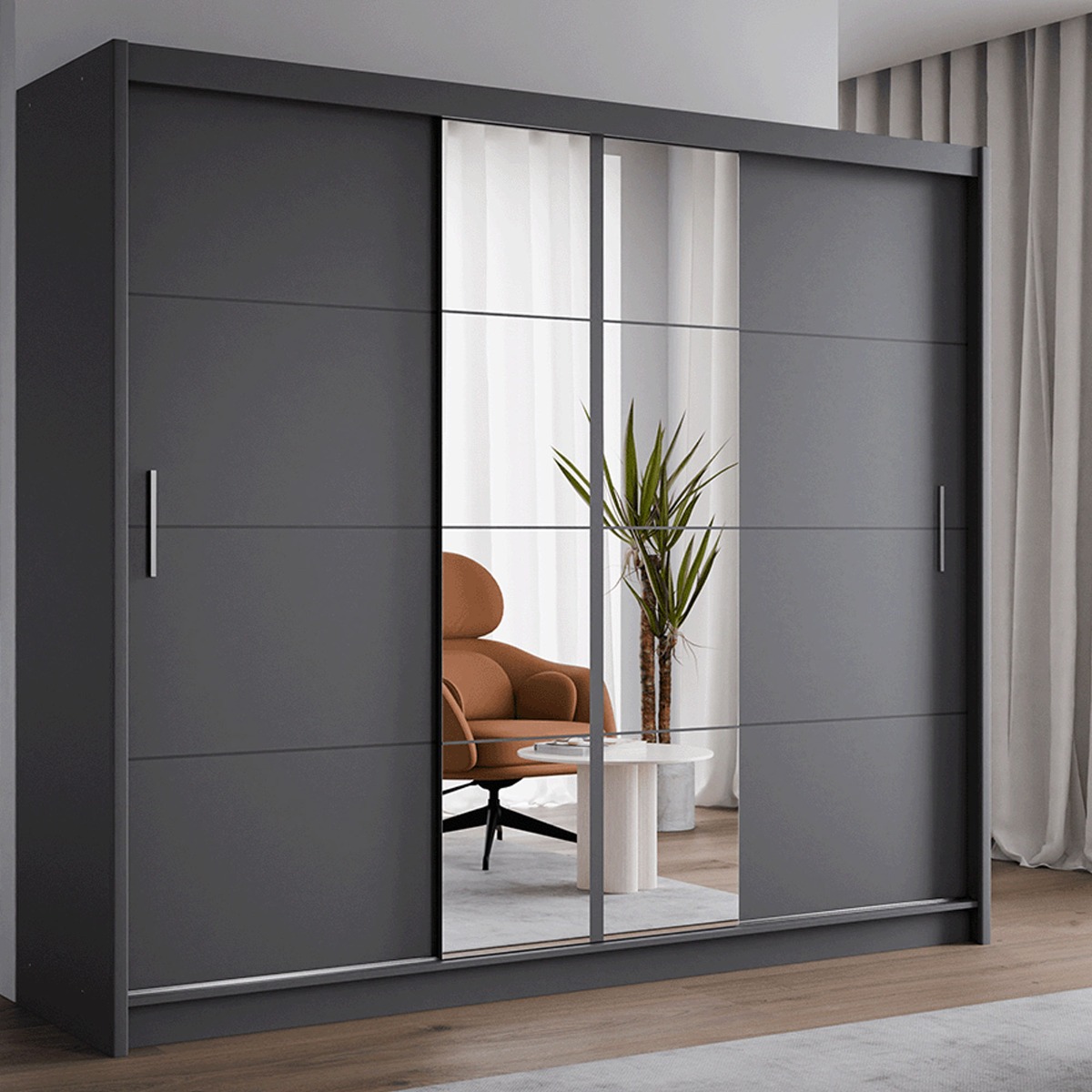 Sliding Wardrobe - CHARNWOOD II 2 Door Mirrored Wardrobe Graphite 250cm - Avellino & Wells