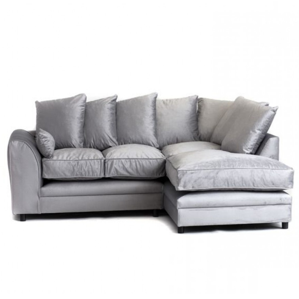 CHICAGO Velvet 4 Seater L Shaped - Right Hand Facing Corner Sofa - Light Grey - Interior Masters
