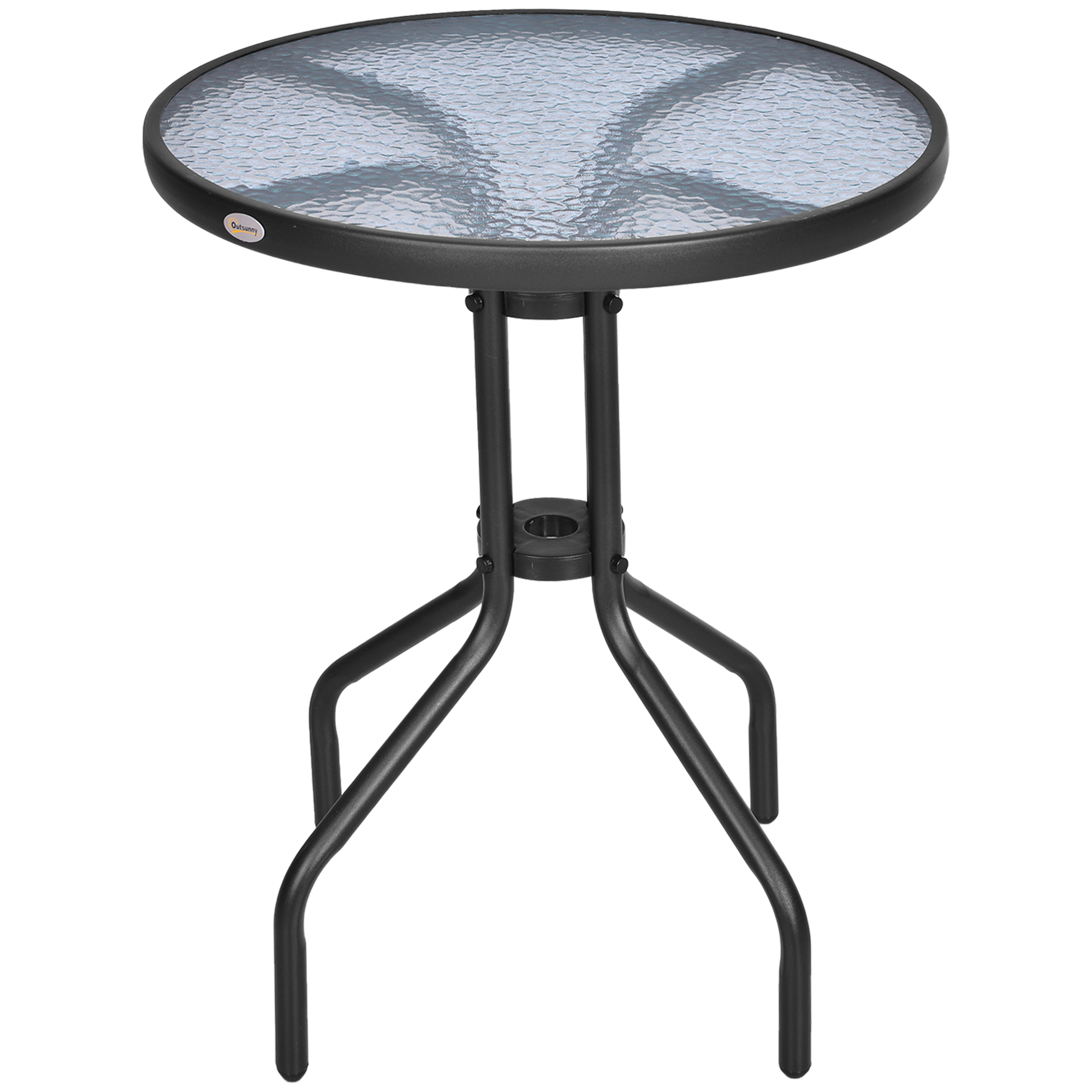 Round Metal Table, Garden Table Tempered Glass-Black - Life Essentials