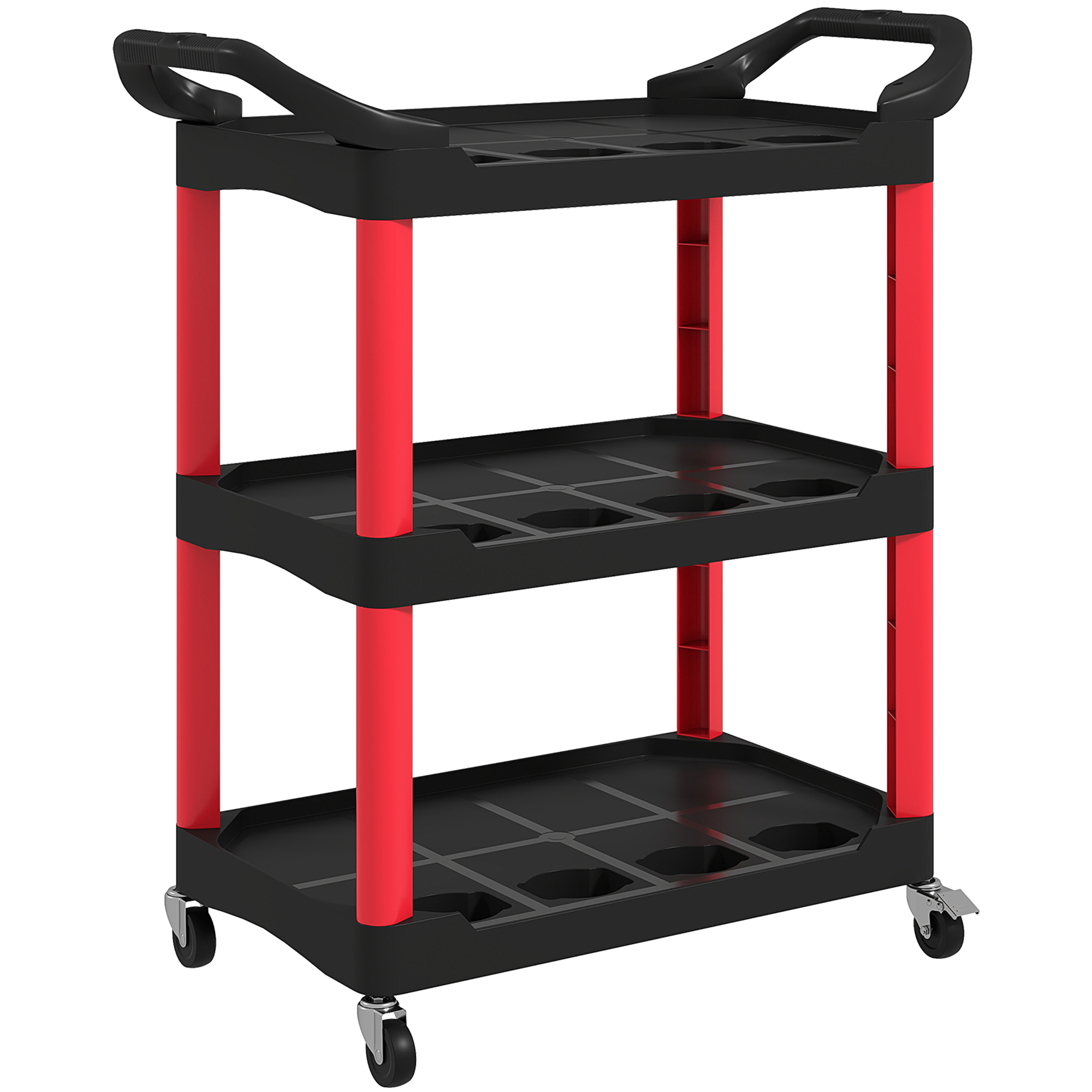 HERON 3 Tier Rolling Tool Cart Tool Trolley on Wheels Black and Red - Life Essentials