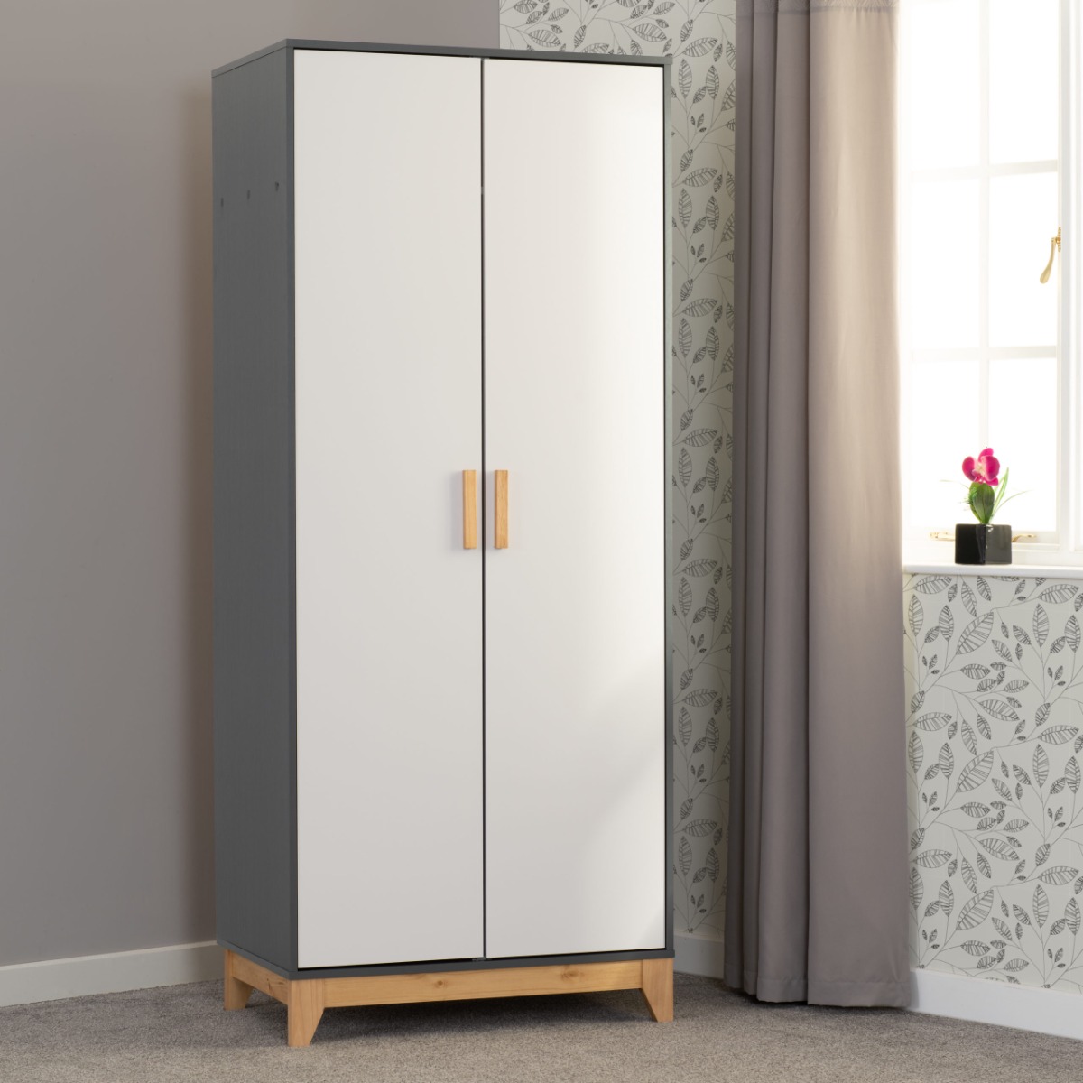 CHATHAM 2 Door Wardrobe Grey and White - 80cm - Budget Deals