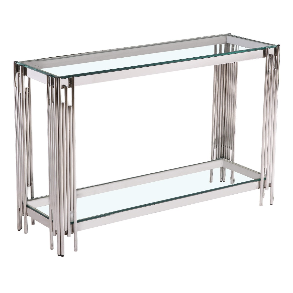 Corfe Silver Finish Frame Console Table with Clear Glass Top - Sigrid Mills