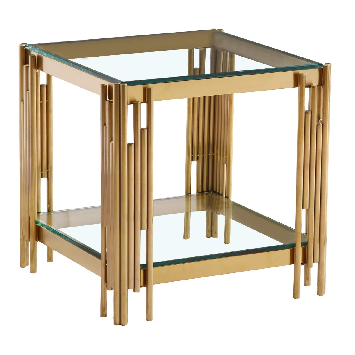 Corfe Contemporary Clear Glass Lamp Table with Gold Finish Frame - Sigrid Mills