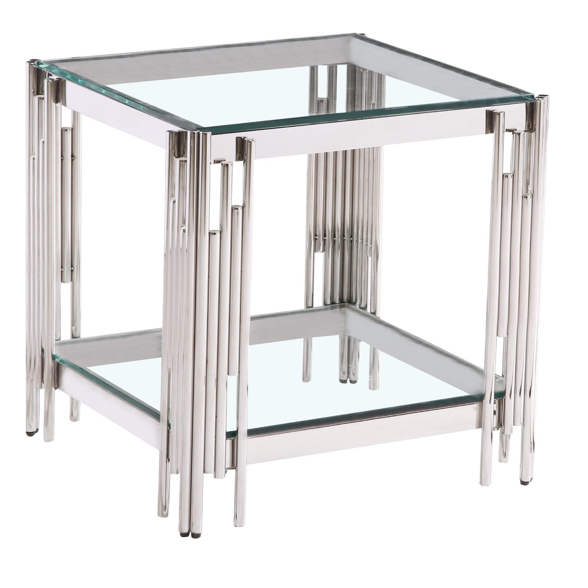 Corfe Contemporary Clear Glass Lamp Table - Silver - Sigrid Mills