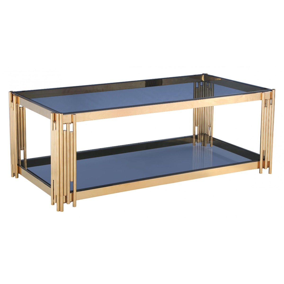 Corfe Contemporary Grey Glass Coffee Table with Gold Finish - Sigrid Mills