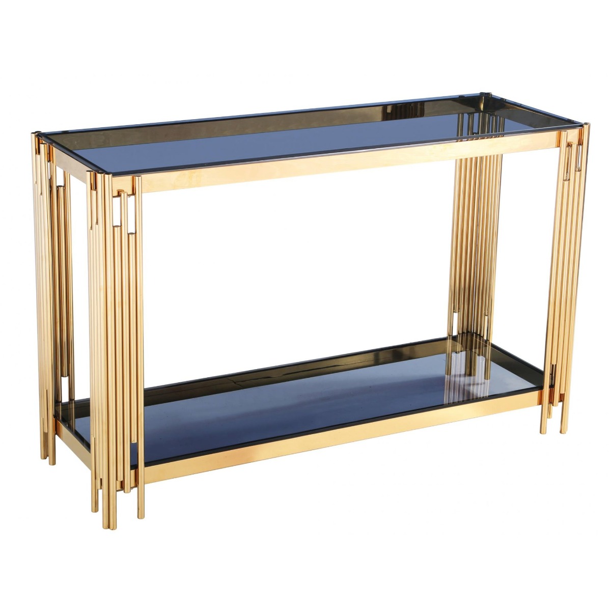 Corfe Gold Finish Frame Console Table with Grey Glass Top - Sigrid Mills