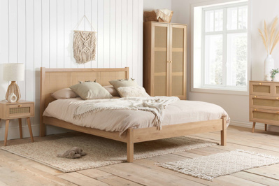 Croxley Large Rattan Headboard Design Oak Bed - Standard Double 4ft6 - Birlea Essentials