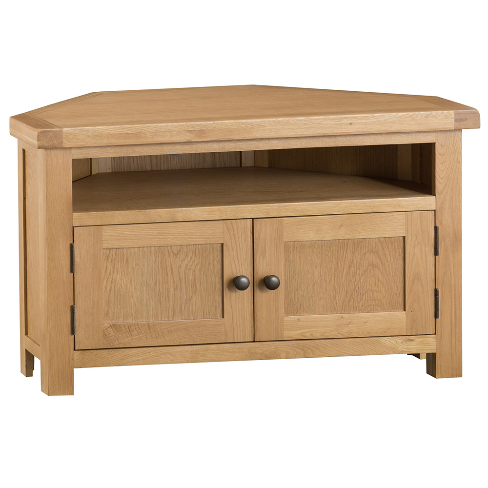 Classic Corner TV Unit - Medium Oak Finish - Kettle Homes
