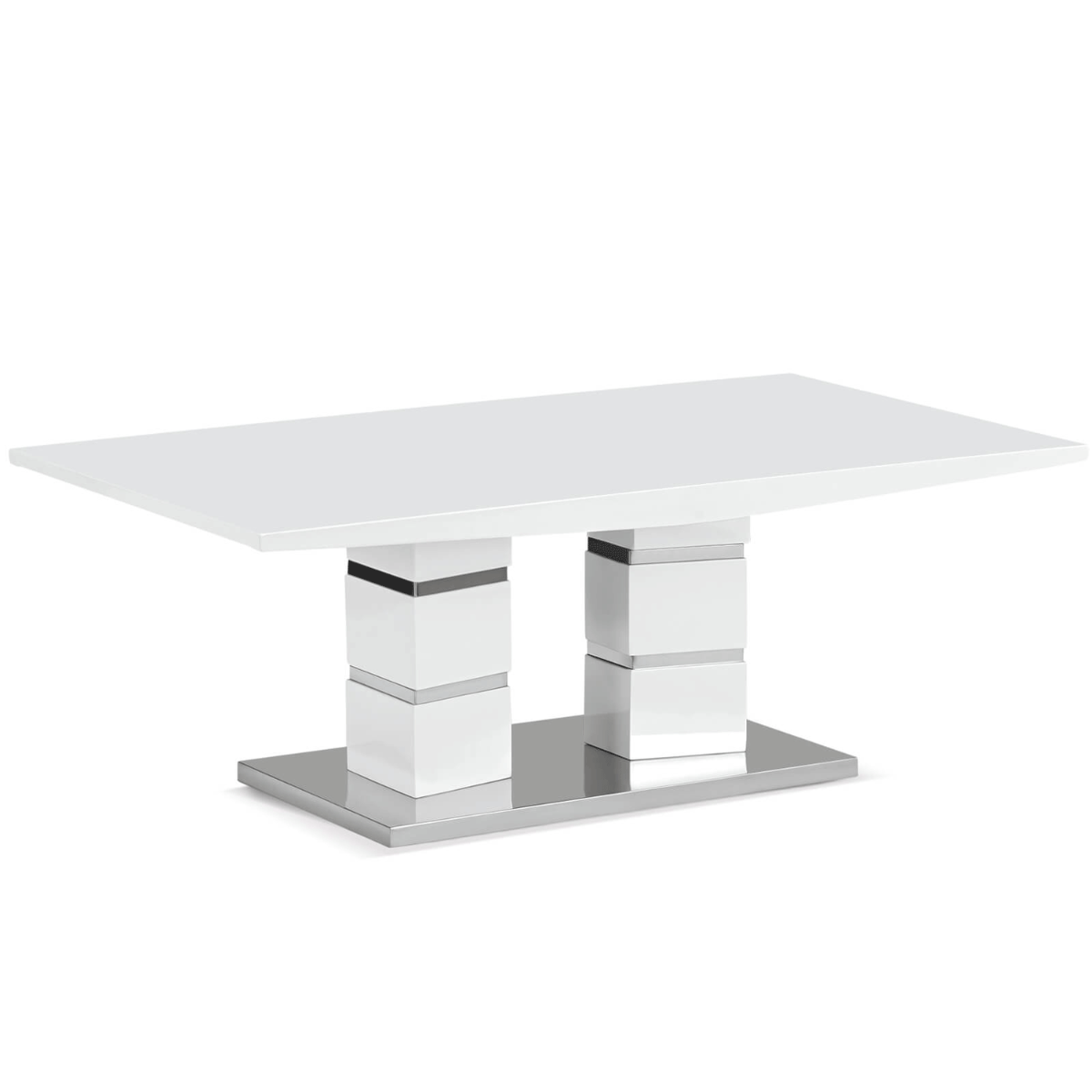 Okehampton High Gloss White Coffee Table - Contemporary Elegance with Stainless Steel Accents - Sigrid Mills