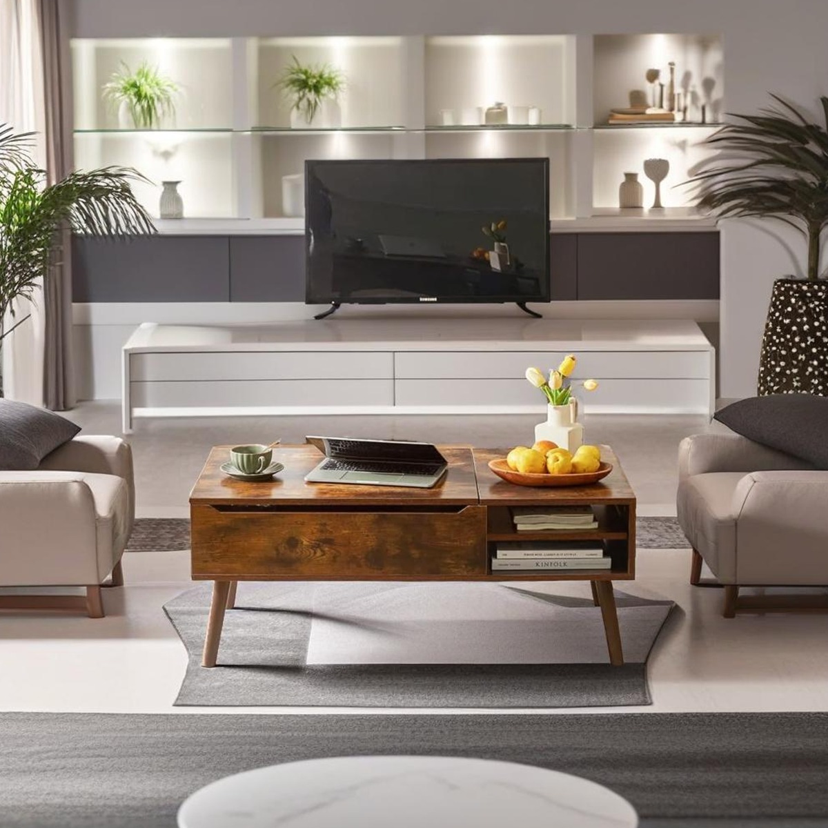 SOLIVERN Coffee Table Lift-Top Table with Hidden Compartment and Adjustable Shelf - Rustic Brown - The Urban Forge