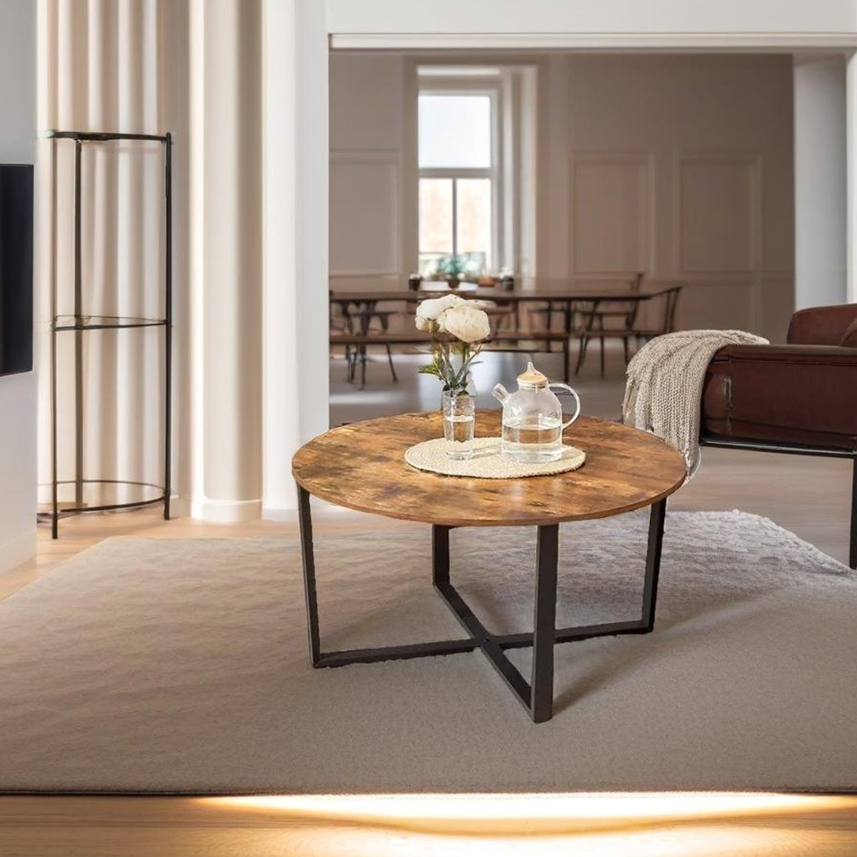 JOVENTRA Coffee Table Large Round Table for Living Room - Rustic Brown - The Urban Forge