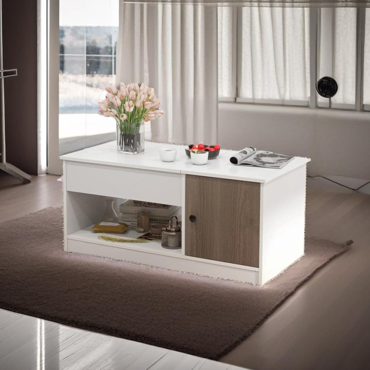 ULVERIS Coffee Table Lift-Top Wooden Centre Table with Storage - Rustic Brown - The Urban Forge