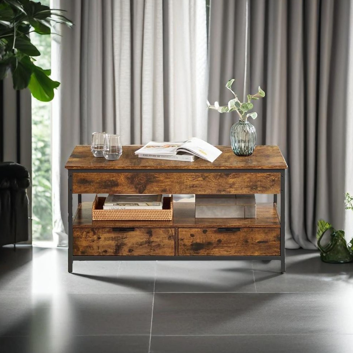 ULVERIS Coffee Table Wooden Table with Storage Drawers - Rustic Brown - The Urban Forge